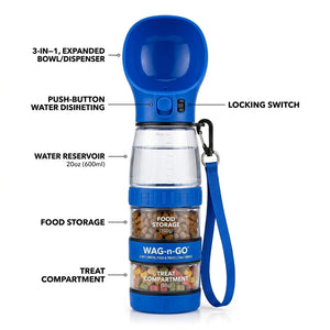 PAKCH Portable 3-in-1 Dog Travel Water Bottle 20oz - Multifunctional Drinking Bottle with Food and Treat Storage - Professional Pet | PAKCH Pet Supplies