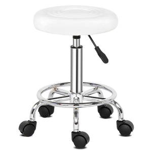 Round Rolling Stool Swivel Stool with Wheels PU Leather Height Adjustable