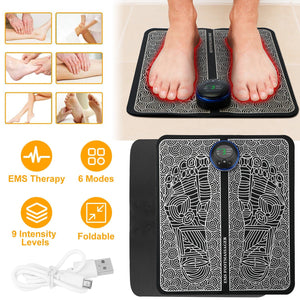 EMS Foot Massage Pad - TENS Rechargeable Electric Stimulator 6 Modes 9 Intensity