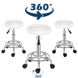 Round Rolling Stool Swivel Stool with Wheels PU Leather Height Adjustable